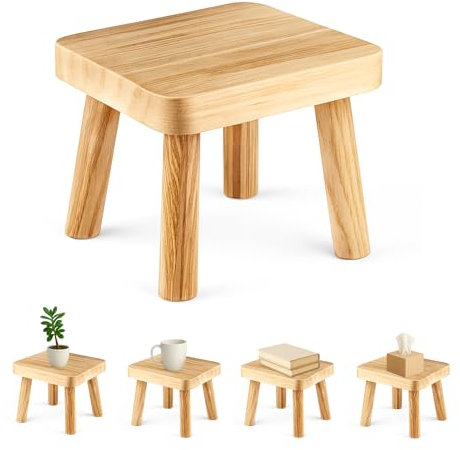 YORKING Small Wooden Stool, 9.8''x9''x8.2'' Plant Stand, Indoor Step Stool for Kids, Small Side Table for Kitchen, Bathroom, Bedroom, Nursery, Wood