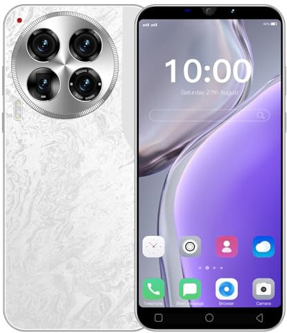 QrZrQ Téléphone Portable Pas Cher avec écran de 5,0 Pouces, Espace de Stockage de 16 Go (Extensible jusqu'à 128 Go), Double SIM débloquée, WiFi/Face ID Unlock Téléphone Portable(White)