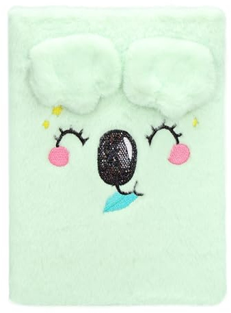EXERZ A5 Koala Plüsch Notizbuch Pop Up Ears 160 Seiten Journal Mint Grün | Drücken The Sparkly Nose für Lift flauschig Ears mit glatt 70 gsm liniert Papier und einfach Tragen für Schule Or