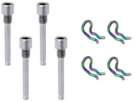 Auto-plaza 4 Sets Bicycle Titanium Alloy Pin Caliper Screws Brake Pad Bolt M4 Disc Brake Caliper Bolt with Clips Compatible with Shimano