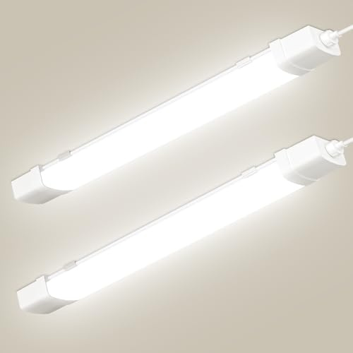 Wowspeed - Regleta LED de 90 cm con detector de movimiento, 30 W, 3200 lm, neón LED, blanco neutro 4500 K, impermeable IP65, techo para garaje, almacén, taller, oficina - 2 piezas