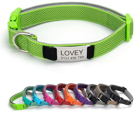 CUUOOT Collier Personnalisé pour Chien avec Plaque - Collier Gravable Nom, Téléphone, Réfléchissant et Ajustable pour Chiens Petits, Moyens et Grands