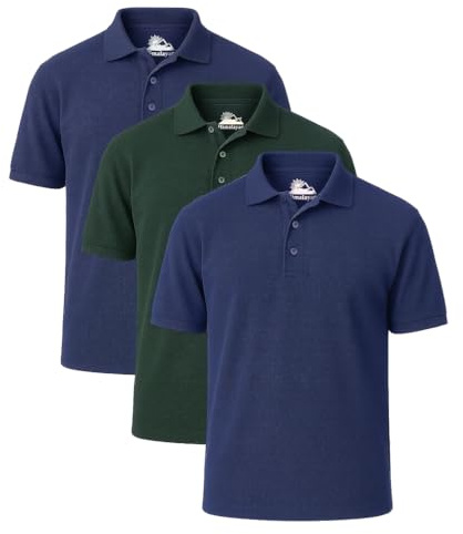 Himalayan Pack of 3 Breathable Cotton Polo Shirts for Men Adult Comfortable and Lightweight Ribbed Collar Quick Dry Short Sleeve Men's Polos, Royal Blue/Green/Royal Blue, M