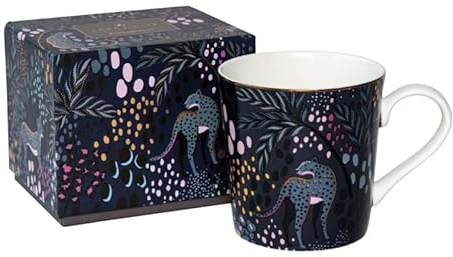 Sara Miller London Taza de leopardo de medianoche con detalles de oro de 22 quilates