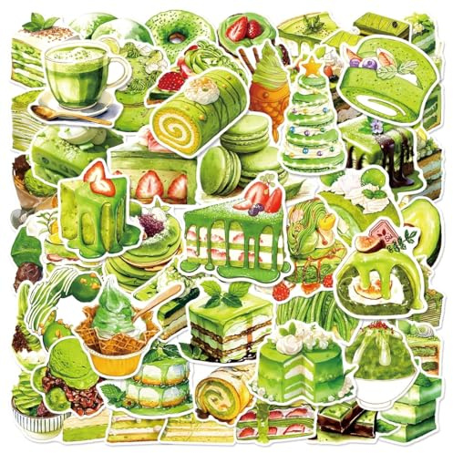 Bric Dodo 50 Stück Tee Kuchen Aufkleber Auto Laptop Telefon Gitarre Skateboard Motorrad Fahrrad Matcha Cake Stickers Set Vinyl Wasserdicht Aesthetic Aufkleber für Jugendliche Kinder Erwachsene