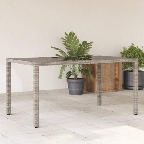 SKM Table de Jardin Dessus en Verre Gris 150x90x75cm Résine tressée,Meubles,Mobilier de Jardin,Tables de Jardin,Gris,23KG,365532