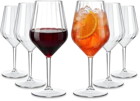 WUITOKI Calici Spritz Aperol in plastica, 6pz, 47cl, rigato, lavabili in lavastoviglie, Infrangibile, Aperitivo, Cocktail