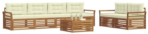 vidaXL Outdoor-Sofagarnitur mit Kissen 7 pcs Natur und Creme, Garten-Sofa, modernes Ecksofa, langlebiger Lounge, Terrasse, Bequeme Sitzgruppe für Entspannung
