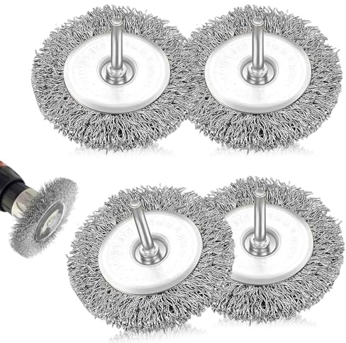 DEFIYEAR 4Pcs 100mm Wire Drill Brushes For Rust Paint Removal | Stainless Steel Wire, 100mm Diameter, 6mm Hex Shank, Fits Electric Pneumatic Drills For Metal Surface Cleaning