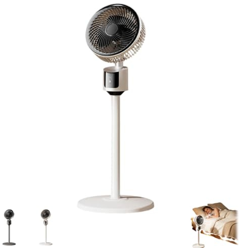 Standing Fan for Bedroom, 2026 Upgraded Whole Room Air Circulator, Quiet DC Motor Cooling Device, 90° Oscillating Pedestal with Remote 3 Speeds USB Adjustable Height for Home (White)