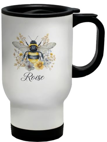 Personalised Bumblebee Flowers Any Name Bee Day Travel Mug 14oz Cup