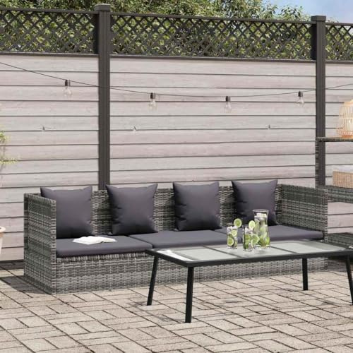 Holepyr Garten Sofa Bett aus Poly Rattan Grau 200 x 60 cm, Sonnenliege für Garten, Terrasse, Balkon und Pool, beidseitig verstellbar, mit Kissen, wetterfestes Outdoor Daybed