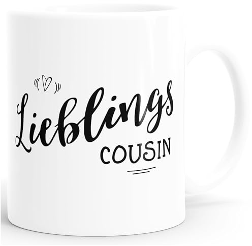 MoonWorks Kaffee-Tasse Geschenk-Tasse Lieblingscousin Lieblingskusin Geschenk Familie Cousin einfarbig Weiss unisize