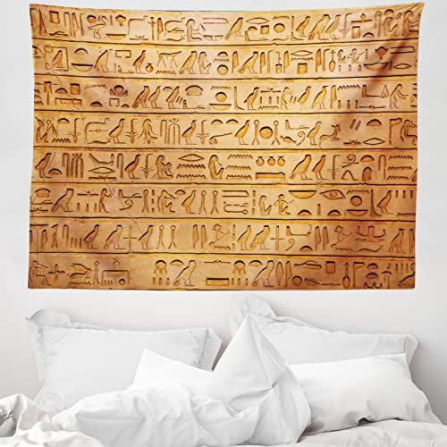 ABAKUHAUS Hieroglyphe Wandteppich, Hieroglyphs Zusammensetzung aus Weiches Mikrofaser Stoff Waschbar ohne Verblassen Digitaldruck, 150 x 110 cm, Blass Orange Bernstein