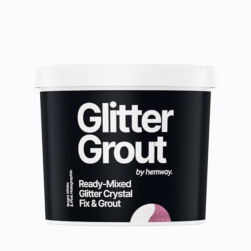 Hemway Pink Holographic Glitter with Bright White Grout 2.5L / 4.5kg Ready Mixed Glitter Grout & Fix | Floor, Wall & Tile Adhesive, Water-Resistant, Anti-Mould, Easy to Use & Fast-Drying