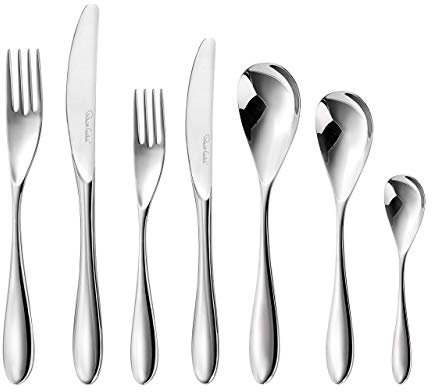 Robert Welch Bourton Bright, 56 Piece Cutlery Set for 8 People. Made from Stainless Steel. Dishwasher Safe.