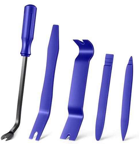 LivTee 5 pcs Auto Trim Removal Tool Kit, No Scratch Plastic Pry Tool Kit - Interior Door Panel Clip Fastener Removal Set for Vehicle Dash Radio Audio Installer (Blue)