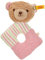 Steiff 242175 Teddybär Rosy, Babygreifring 15 cm, Plüsch Greifring für Babys & Kleinkinder, GOTS Plüschtier zum Spielen & Lernen, Original Stofftier mit Knopf im Ohr, waschbar, hellbraun/rosa, braun