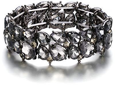 EVER FAITH Armband Damen Hochzeitsfeier Schmuck Österreichisch Kristall 2 Schicht Armkette für Braut Grau Schwarz-Ton