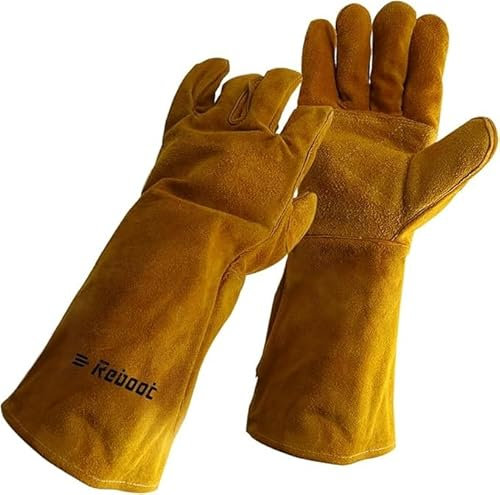 Extreme Heat Resistant Leather Gloves - 16 Long, 932°F Heat Protection for Tig/Mig Welding, Wood Stove, Oven, BBQ Grill, Pot Holding & Animal Handling - One Size Fits All Men & Women