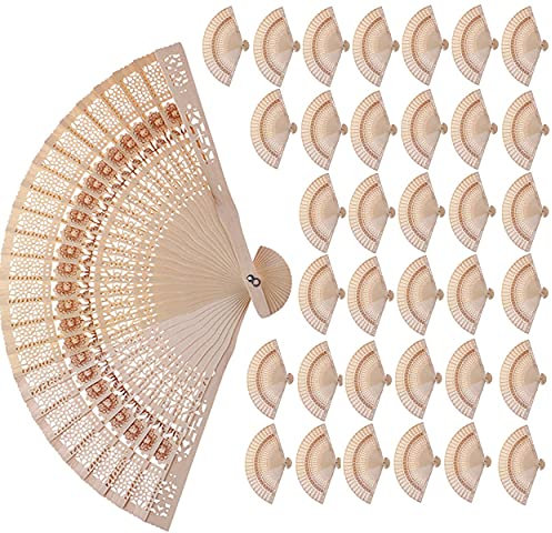 Eidoct 36pcs Sandalwood Fan, 8 Inch Chinese Wooden Openwork Personal Handheld Folding Fan for Wedding Party Home Decorations Birthday Gift(36)