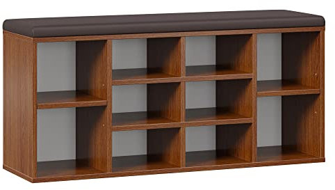 RICOO Schuhbank mit Sitzfläche & Stauraum 104x49x30cm Pressholz Eiche Rustikal, Schuhregal mit Sitzkissen WM033-ER-B, Schuhschrank mit Sitzbank Bank Schuhablage Garderobenbank Sitzbänke & Truhen