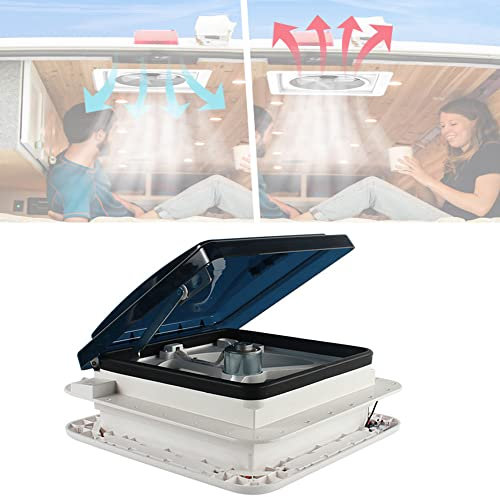 zwayouth 12 Volts 11 Pouces RV Ventilateur Ventilateur d'extraction Accessoires de Caravane Support de Toit à Commande Manuelle adapté à la remorque de Caravane RV avec LED,WithLEDlight