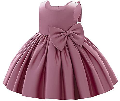 IBAKOM Bébé Petites Enfant Filles Bowknot Tutu Princesse Robe Bal Anniversaire Formel fête Mariage Baptême Demoiselle d'honneur Communion Robe Rose foncé 2-3 Ans