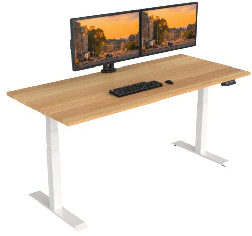 FLEXISPOT E6 Höhenverstellbarer Schreibtisch Elektrisch mit Tischplatte (Ahron, Gestell Weiß, 160x80 cm)
