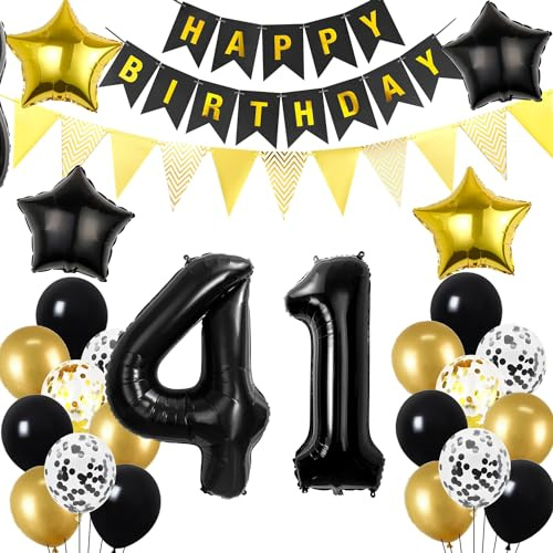 41. Geburtstag Dekoration Schwarz gold, Geburtstagsdeko 41 Jahre mann frau, 41 Geburtstag Deko männer frauen 41 Ballon Geburtstagdeko set, Luftballons 41. Geburtstag Party Deko 41 Geburtstag männer