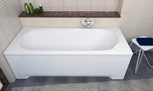 ECOLAM® Badewanne Wanne Rechteck Bona Design Acryl weiß 170x70 cm + Schürze Ablaufgarnitur Ab- und Überlauf Automatik Füße Silikon Komplett-Set