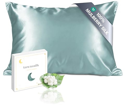 townssilk Beidseitig 100% 19mm Pure Maulbeerseide Kissenbezug für Haar und Haut Gesundheit, 1 Stück 50x80cm Größe Kissenbezug mit verstecktem Reißverschluss 600 Fadenzahl Aquagreen