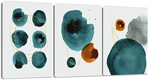 Artscope 3 Teilig Abstract Leinwandbilder mit Tinte und Linien Motiv Kunstdruck - Moderne Wandbild für Badezimmer Wohnzimmer Wanddekoration - 30 x 40 cm