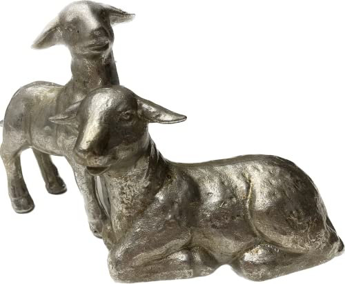 khevga Osterdeko Schaf & Lamm 2er Set Silber – Hochwertige Osterfiguren aus Polystein, edle Lackierung, Deko für Ostern & Frühling, Geschenkidee