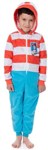 WHERE'S WALLY Boys Onesie | Red and White Character All in One Pyjama Loungewear For Kids | Classic Cartoon Puzzle Book Day PJs | Pyjama Bodysuit Merchandise Gift for Children