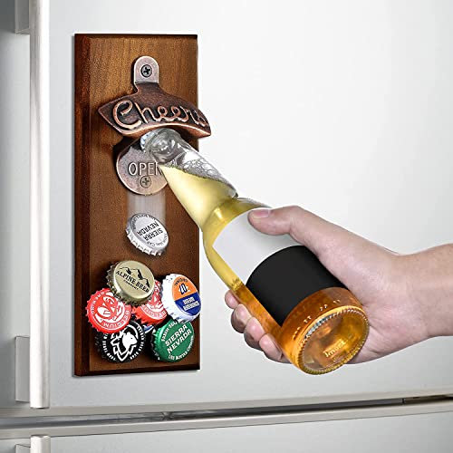 Flaschenöffner Wand Holz mit Magnet Weihnachtsgeschenke, Bier Geschenke für Männer Papa Opa Weihnachten, Bieröffner Wand Wichtelgeschenk für Bruder Männergeschenke, Wandflaschenöffner Geschenk Mann