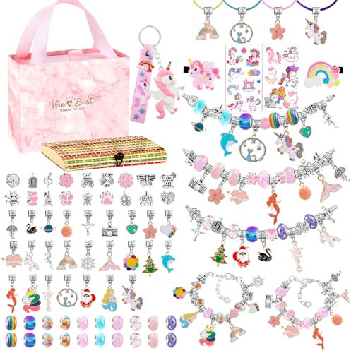 AUTTOYS Geschenke für Mädchen, Einhorn Geschenke für Mädchen 4 5 6 7 8 9 10 11 12 Jahre Armbänder Selber Machen Set Bracelet Making Kit Schmuck Basteln Mädchen 5 6 7 8 10 11 12 Jahre