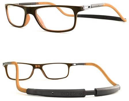 INDESMED Lesebrillen mit Magnetverschluss Schutz vor Blauem Licht, ultraleichtes und modernes Design – Anpassbare Bänder für Männer und Frauen – Eleganz und Komfort (Orange, 1.5, Dioptrien)