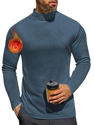 Ekouaer Herren Langarmshirt Thermo Langarm Unterhemd Warm Basic Rollkragenpullover Männer Thermoshirts Winter Oberteil Blau XXL