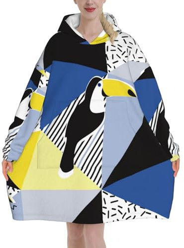 ELMAIN Decke mit Kapuze, Tukan, Vogel, tragbare Decke, Erwachsene, übergroßes Flanell-Sweatshirt, Geschenk für Damen, Tukan-Vogel, 320g flannel