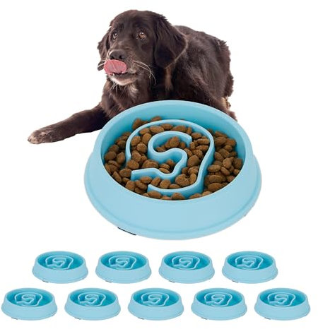 10 comederos Antivoracidad Perro M, Cuencos Antiansiedad, Platos Perrito Mediano o Grande, 650ml, Azul Claro