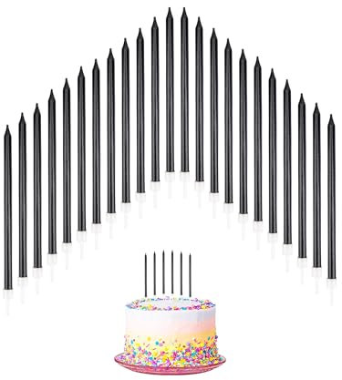 24 PCS Birthday Candles for Cakes, Cake Sparklers with Holders, 13.5CM Long, for Baby Birthday Wedding Party Decoration, Black