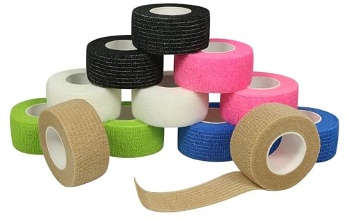QiGui 12 Rollen Fingerpflaster Selbsthaftend Elastische Verband (2,5cm x 4,5m) - Wasserfestes, Staub und Schmutzabweisendes Pflasterband Flexible Haftbandage, Ideal für Sport und Erste Hilfe