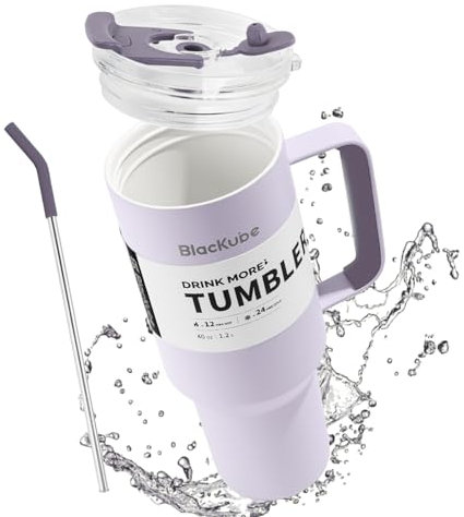 Blackube 1200ml Trinkbecher mit deckel und strohhalm, Becher mit deckel und strohhalm, BPA-Frei, Auslaufsicher, Große Trinkflasche aus Metall-keramische Innenausstattung