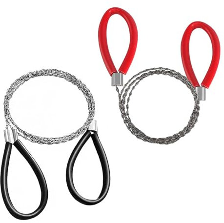 2 Stück Seilsäge, mit Griff Edelstahl Drahtsäge, 72cm Draht-Handkettensäge, Tragbare Outdoor Survival Sägedraht, Taschensäge Schnursäge, für Outdoor Camping Uberlebensausrüstung Holz Schneidedraht