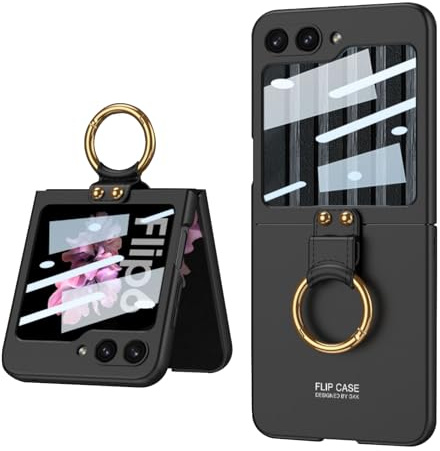 COQUE Étui pour Galaxy Z Flip 6 5G, de téléphone Tout Compris avec Support vidéo à Anneau, de téléphone Pliable pour Samsung Galaxy Z Flip 6 5G-Noir