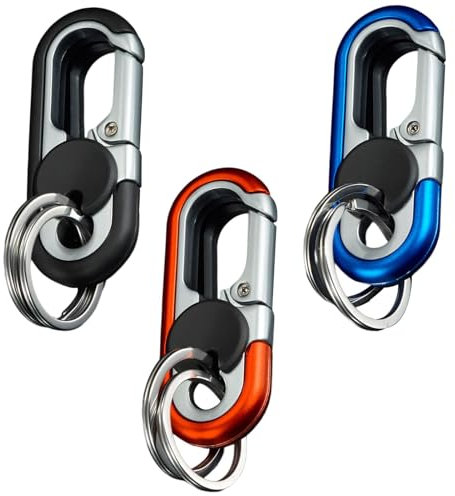 Ansodo 3 Stück Karabiner Schlüsselanhänger mit 6 Schlüsselringen, Car Keychains, Double Ring Key Chain Pendants, Highly Elastic and Portable, Hanging on Bag, Mobile Phone, Belt Loop,Strong & Durable