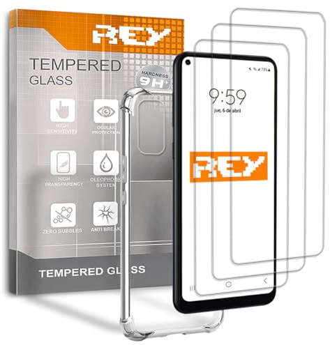 REY 3X Protector de Pantalla y Funda Anti-Shock para OPPO A74 5G, Cristal Vidrio Templado y Silicona TPU de Alta Resistencia