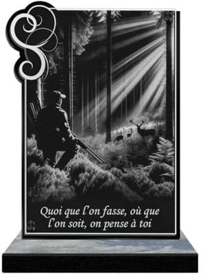 Eternel - Plaque Funéraire Personnalisée Cadre Ornements - Chasse, Chasseur, Forêt - Texte Personnalisable, Plaque Funéraire Gravée au Laser pour Hommage, Plaque Tombale, Cimetière Cérémonie Sépulture