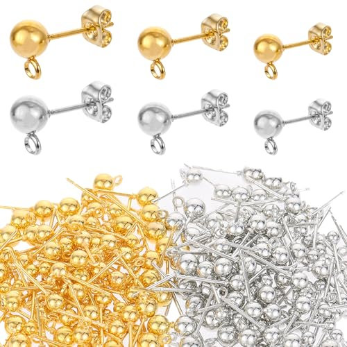 salbsever 450 Stück Ohrsteckerv,Ohrringe Ohrstecker Rohlinge Kleine Kugel Ohrstecker mit Ohrring Schmetterling Rücken für DIY Schmuckherstellung